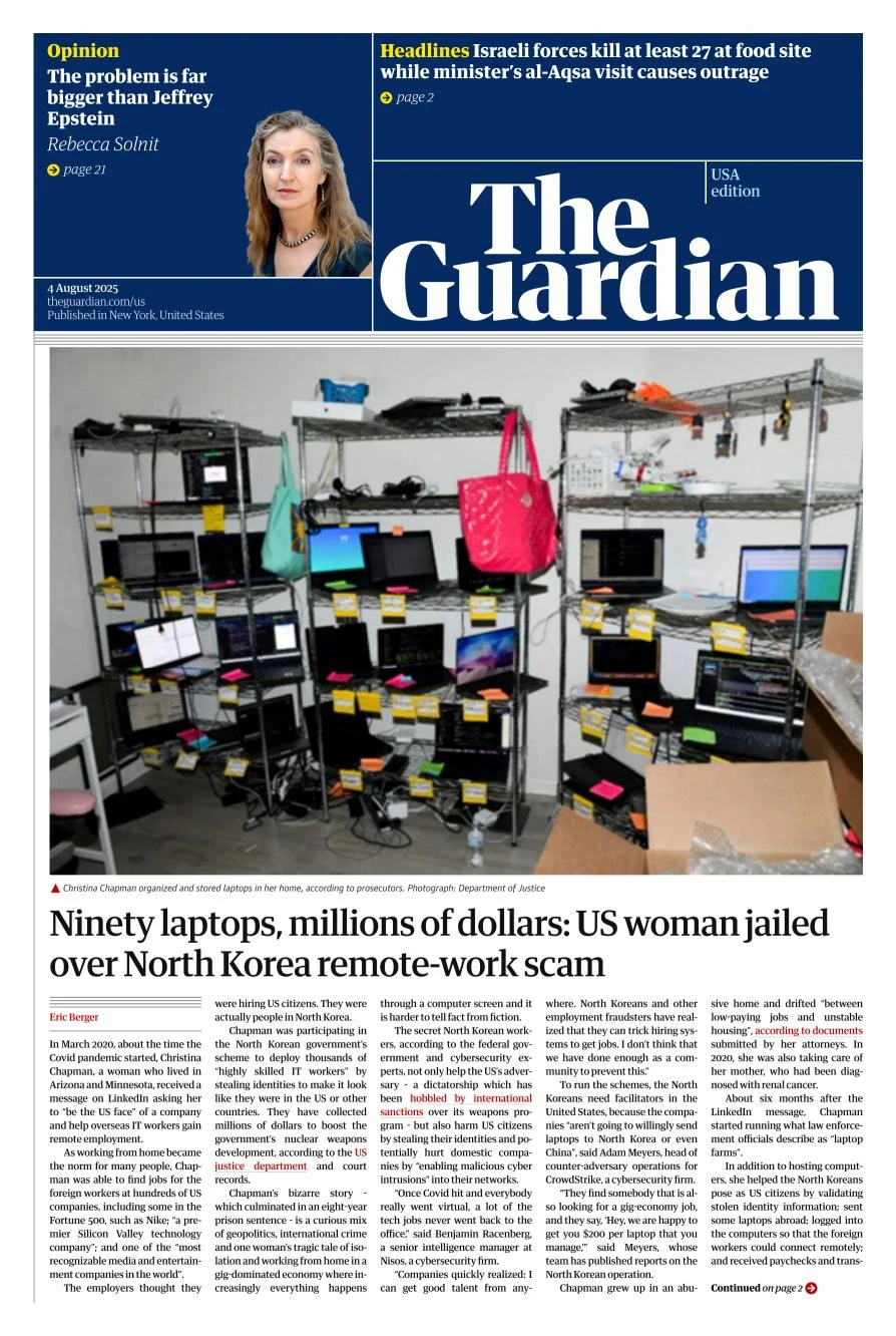 Portada de The Guardian (usa) del lunes, 4 de agosto de 2025