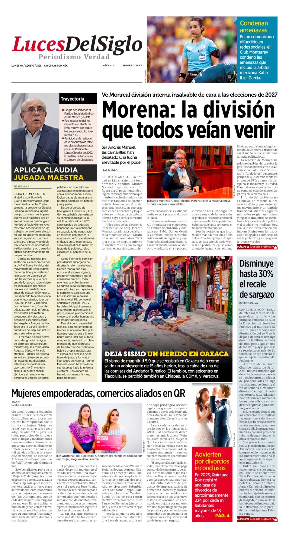 Portada de Luces del Siglo del lunes, 4 de agosto de 2025