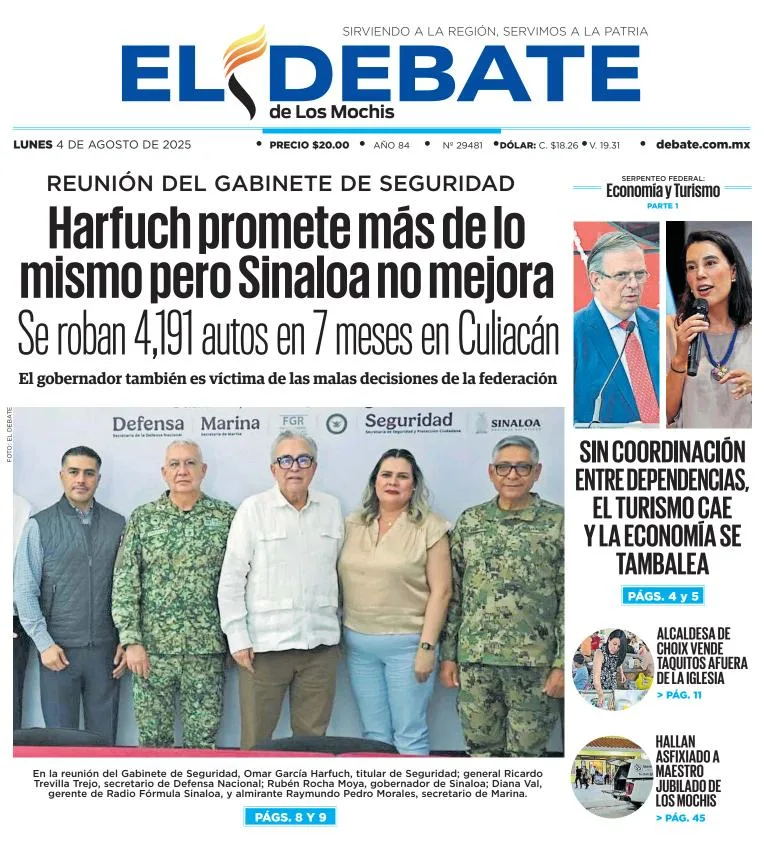 Portada de El Debate de los Mochis del lunes, 4 de agosto de 2025