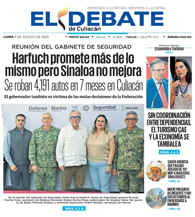 Portada de El Debate de Culiacan del lunes, 4 de agosto de 2025