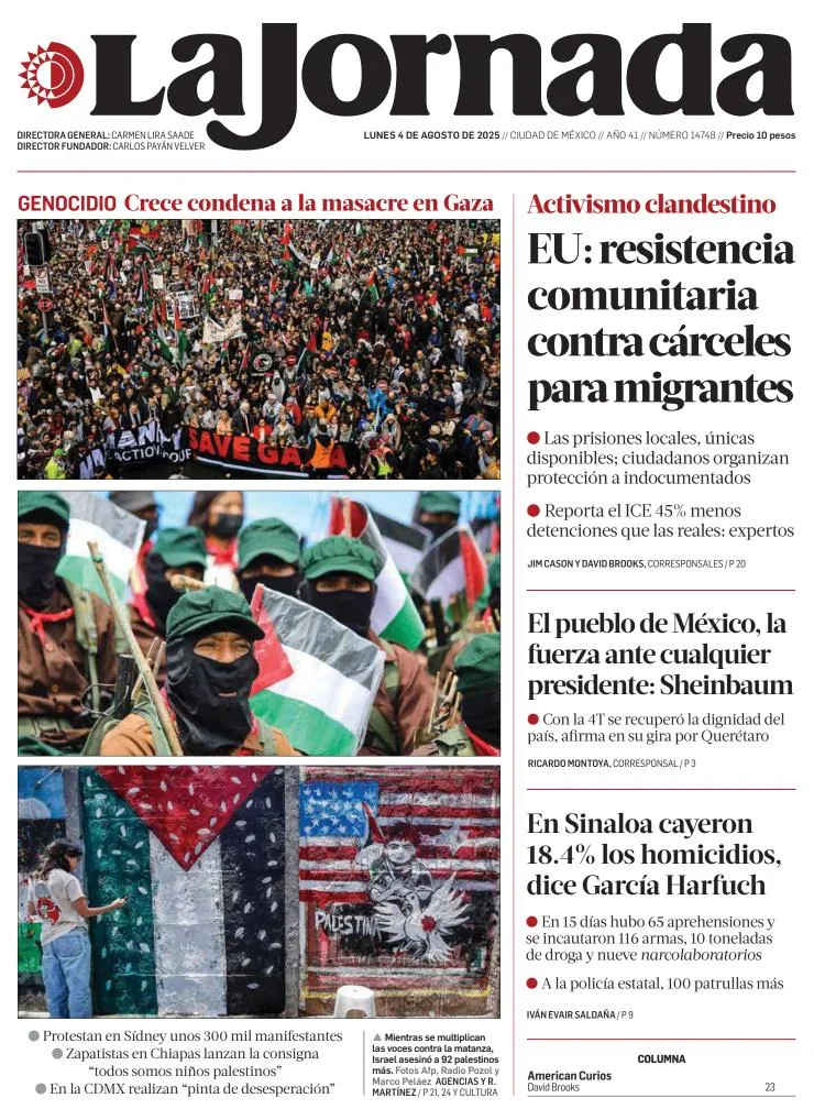 Portada de La Jornada del lunes, 4 de agosto de 2025