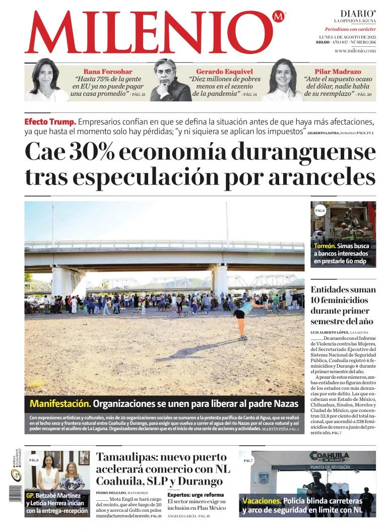 Portada de Milenio Laguna del lunes, 4 de agosto de 2025