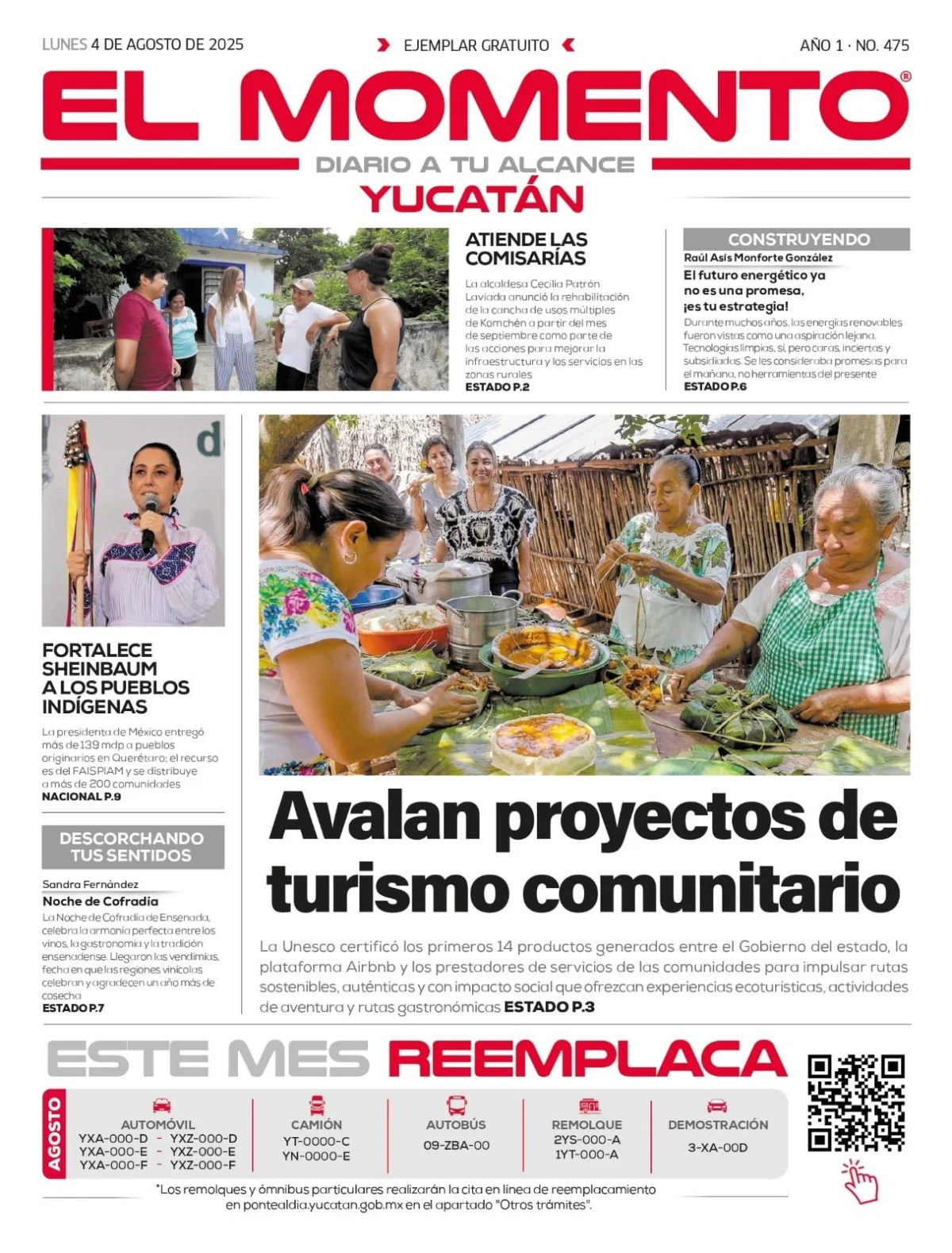 Portada de El Momento Yucatan del lunes, 4 de agosto de 2025