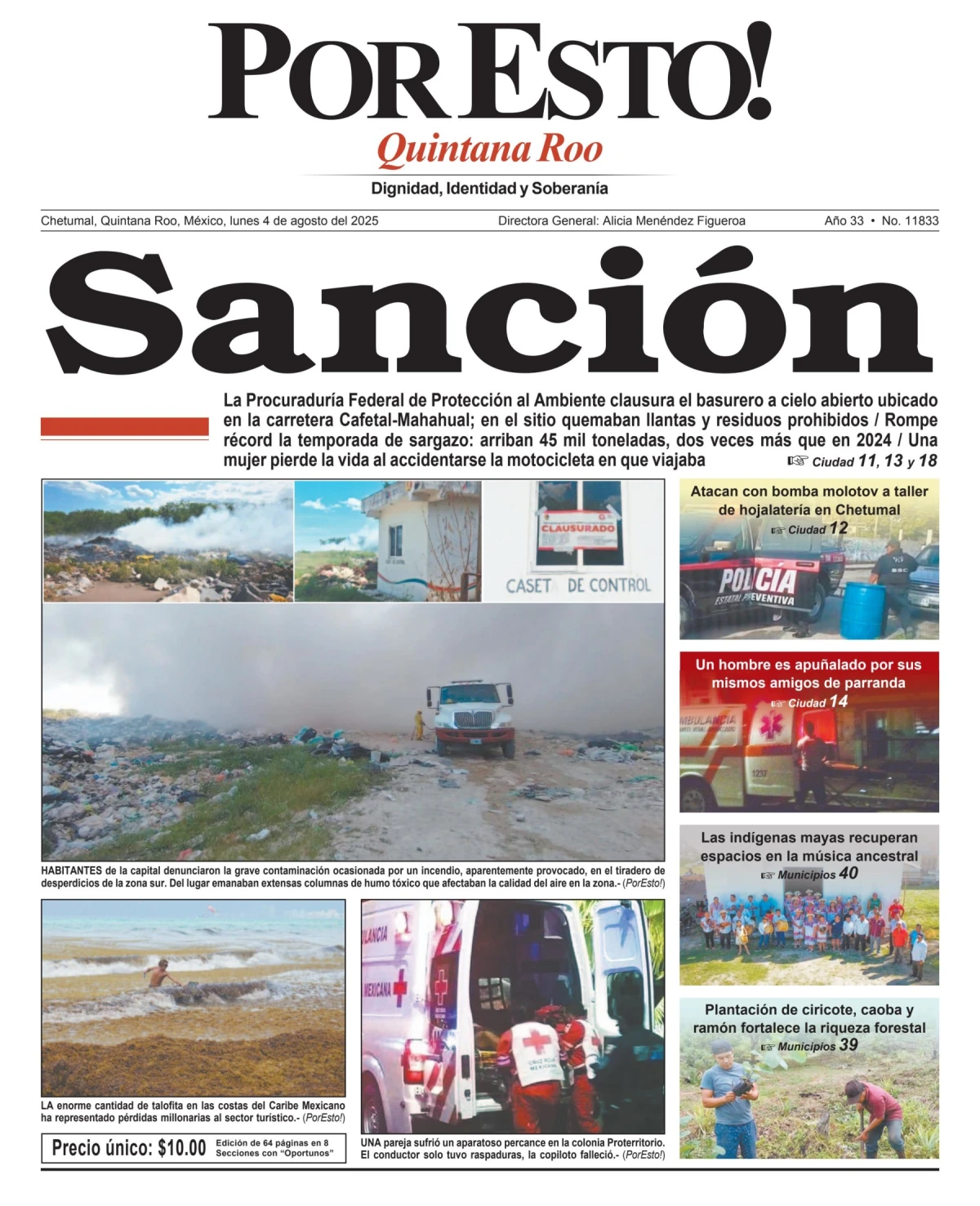 Portada de Por Esto (quintana Roo Chetumal) del lunes, 4 de agosto de 2025
