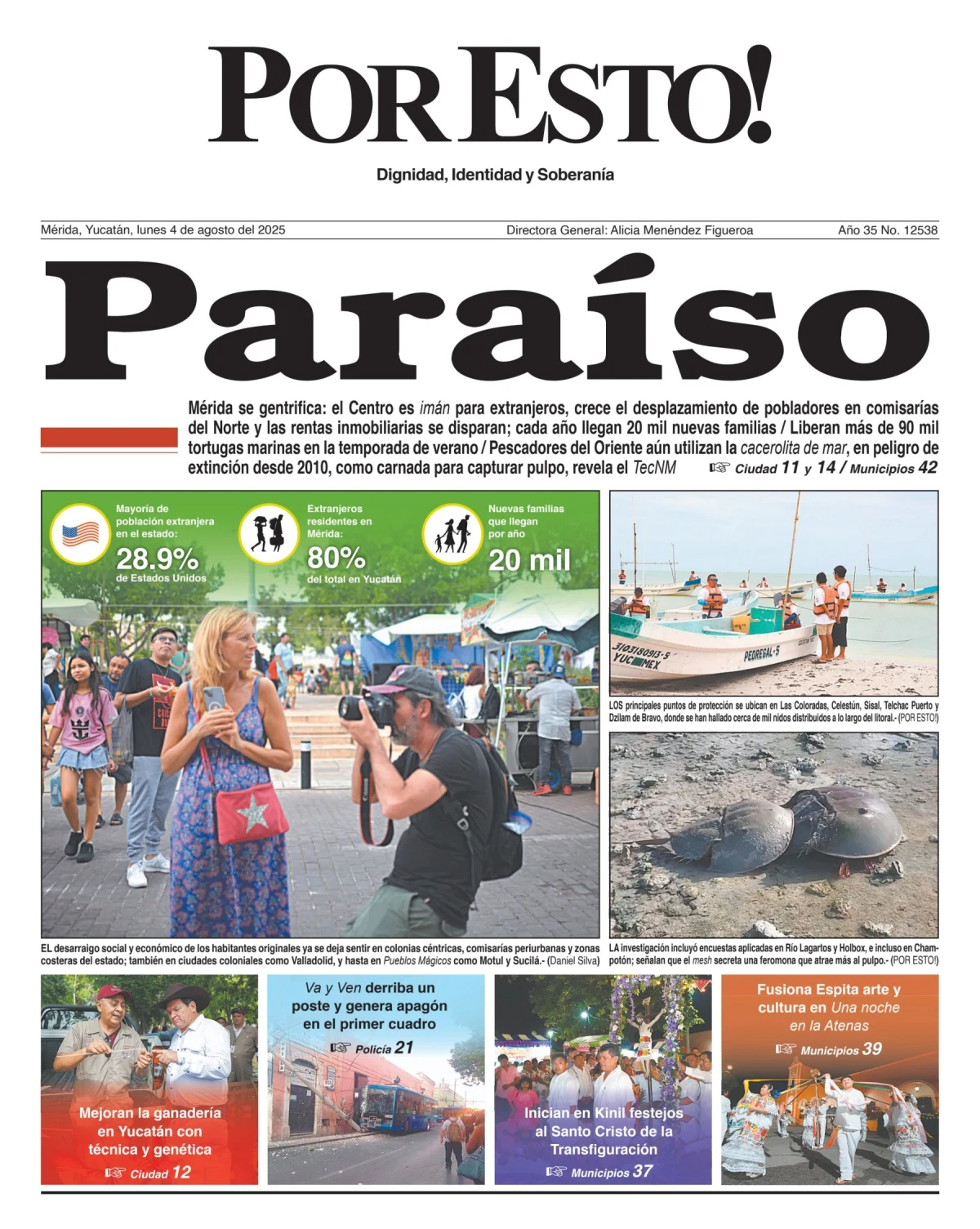 Portada de Por Esto (merida, Yucatan) del lunes, 4 de agosto de 2025
