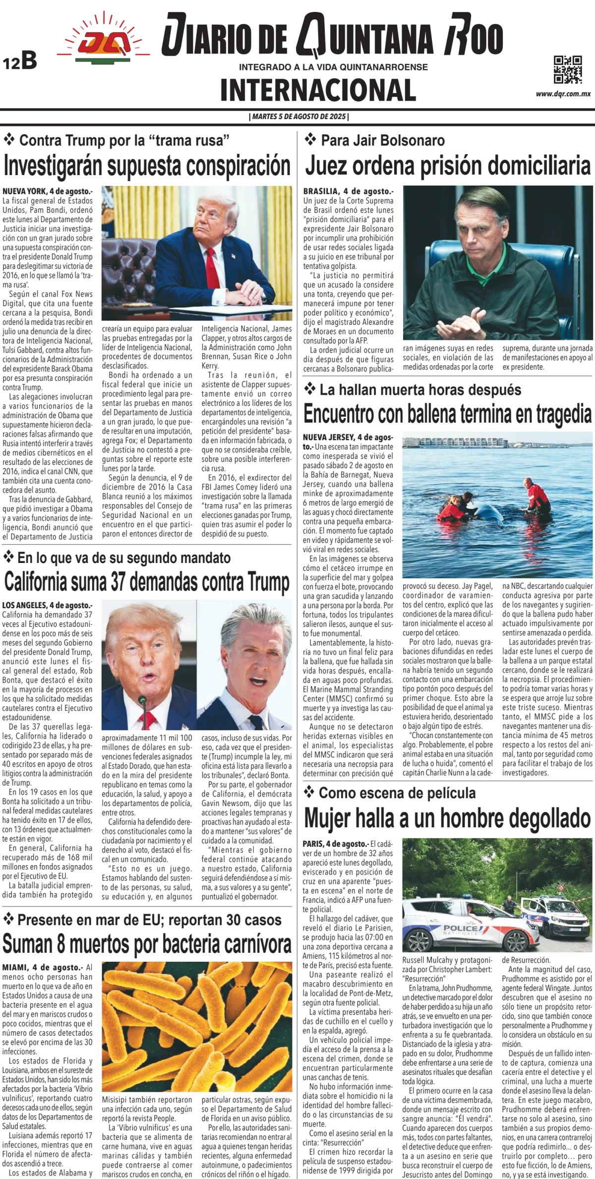 Portada de Diario de Quintana Roo (contra Portada)