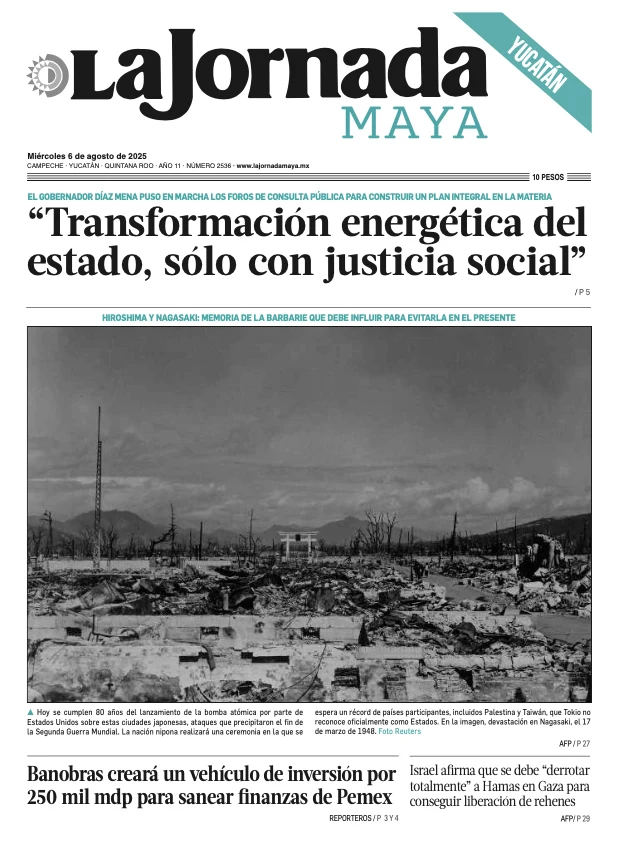 Portada de La Jornada Maya Yucatán del miércoles, 6 de agosto de 2025