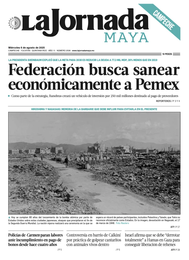 Portada de La Jornada Maya Campeche del miércoles, 6 de agosto de 2025