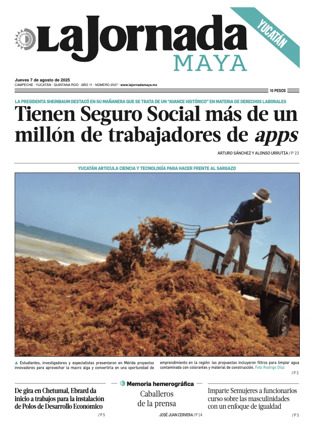 Portada de La Jornada Maya Yucatán del jueves, 7 de agosto de 2025