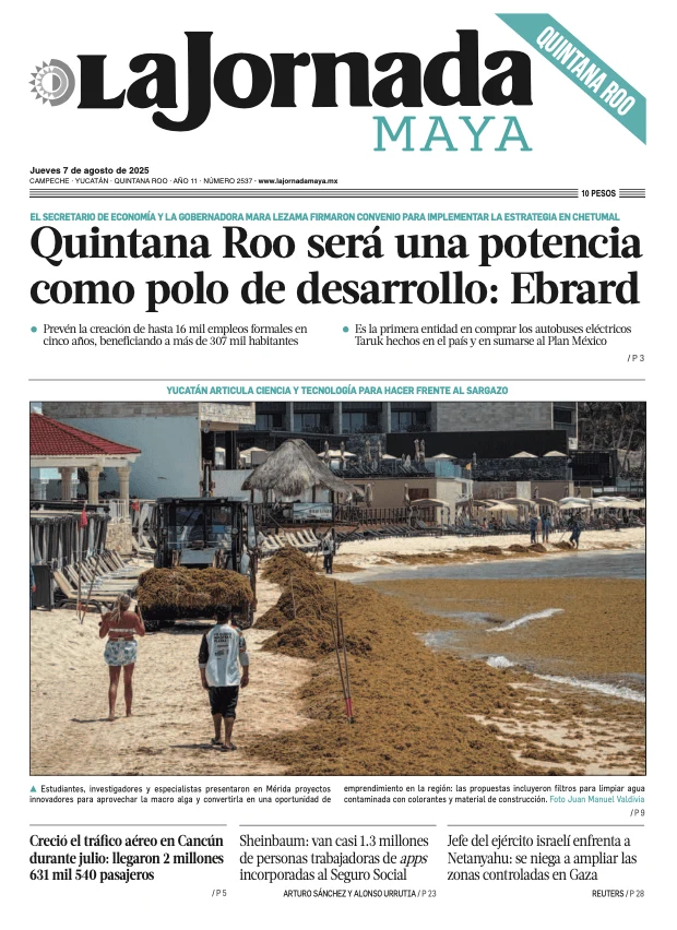 Portada de La Jornada Maya Quintana Roo del jueves, 7 de agosto de 2025