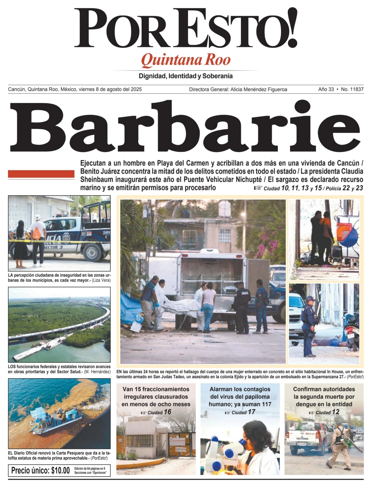 Portada de Por Esto (quintana Roo Cancun) del viernes, 8 de agosto de 2025