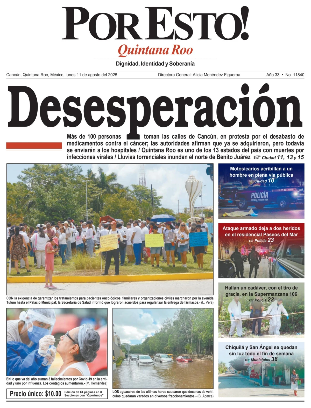 Portada de Por Esto (quintana Roo Cancun) del lunes, 11 de agosto de 2025