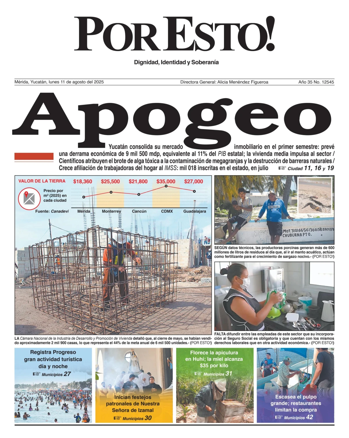 Portada de Por Esto (merida, Yucatan) del lunes, 11 de agosto de 2025