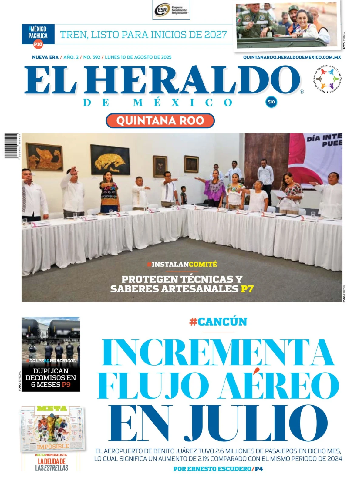 Portada de El Heraldo de Mexico - Quintana Roo del lunes, 11 de agosto de 2025