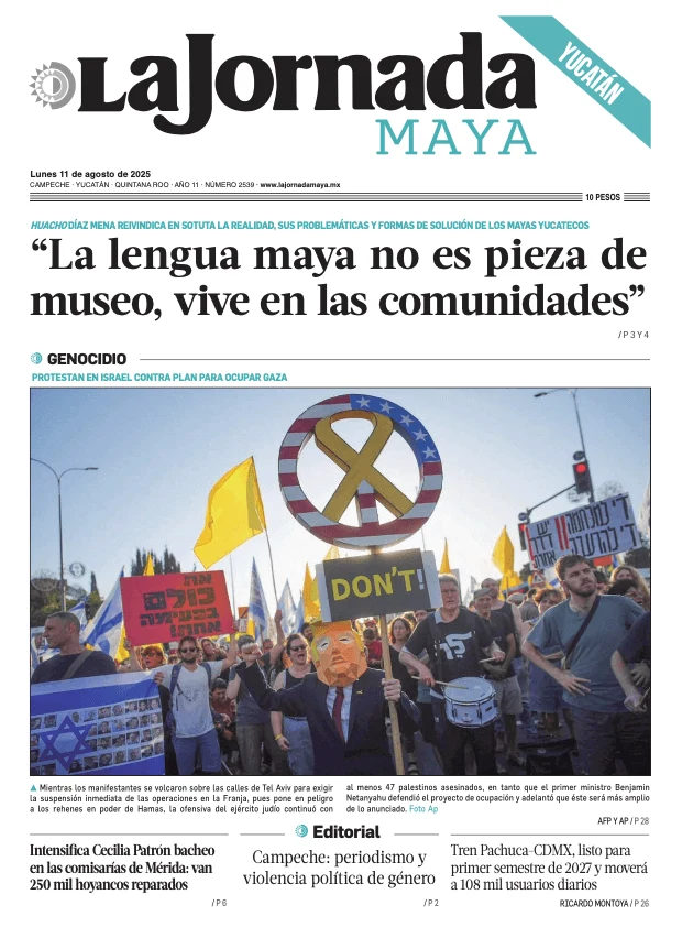 Portada de La Jornada Maya Yucatán del lunes, 11 de agosto de 2025