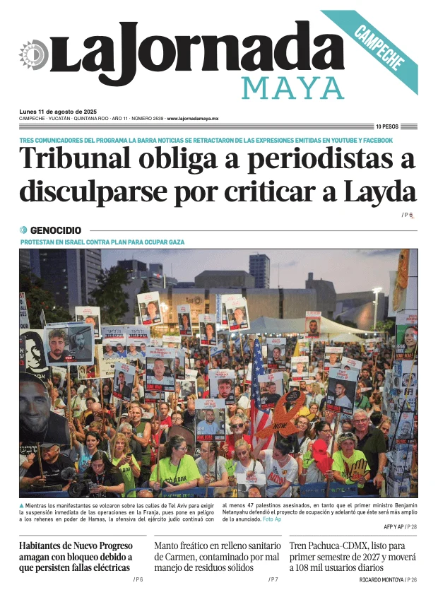 Portada de La Jornada Maya Campeche del lunes, 11 de agosto de 2025