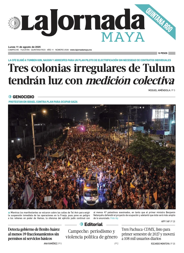 Portada de La Jornada Maya Quintana Roo del lunes, 11 de agosto de 2025