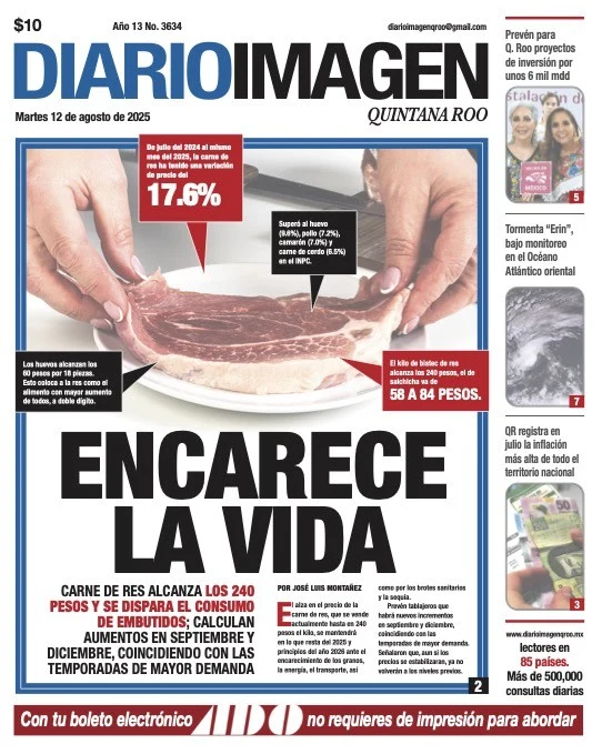 Portada de Diario Imagen Quintana Roo del martes, 12 de agosto de 2025