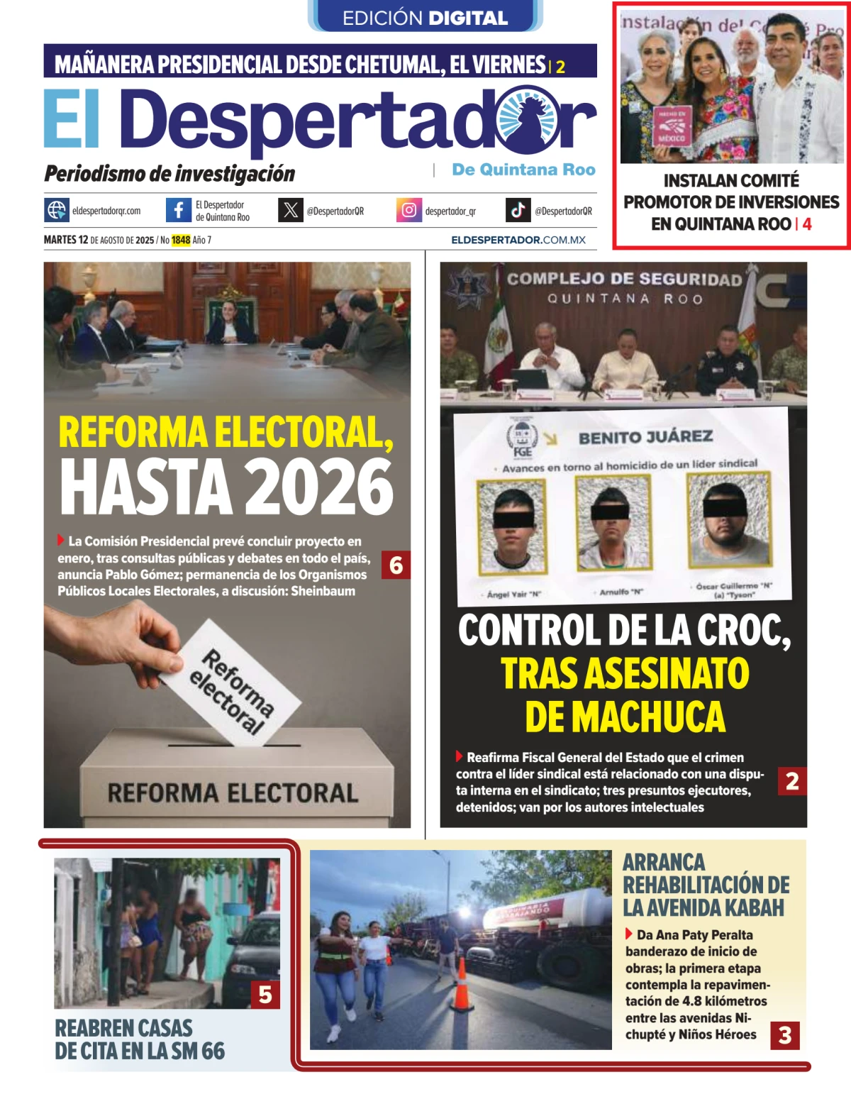 Portada de El Despertador de Quintana Roo del martes, 12 de agosto de 2025