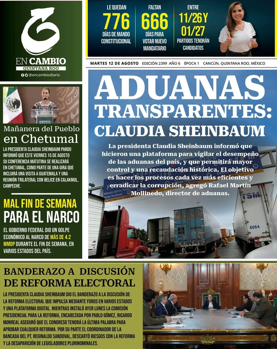 Portada de En Cambio - Quintana Roo (portada) del martes, 12 de agosto de 2025