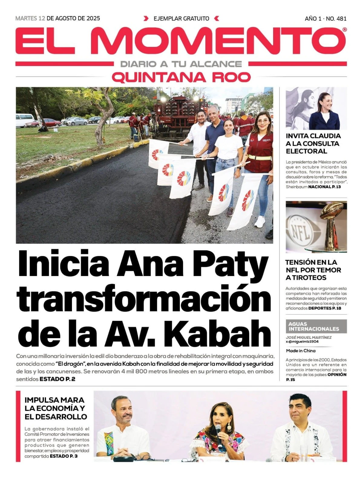 Portada de El Momento Quintana Roo del martes, 12 de agosto de 2025