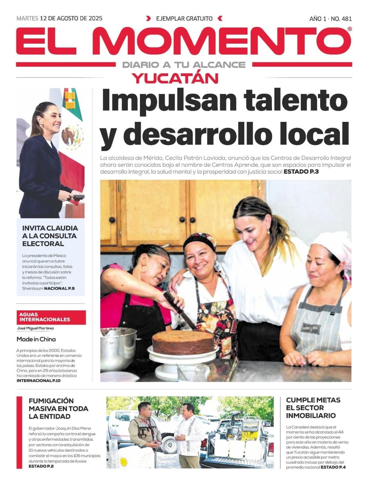 Portada de El Momento Yucatan del martes, 12 de agosto de 2025