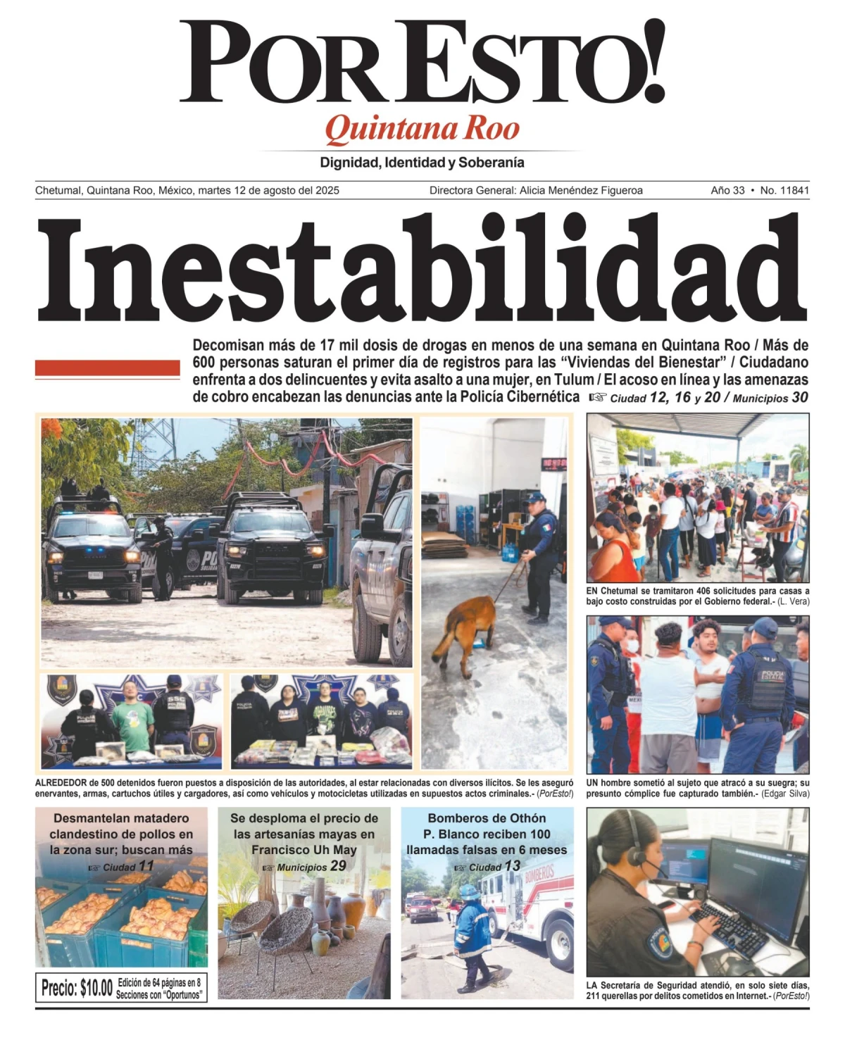 Portada de Por Esto (quintana Roo Chetumal) del martes, 12 de agosto de 2025
