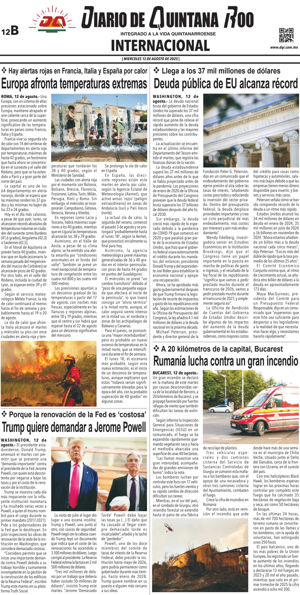 Portada de Diario de Quintana Roo (contra Portada)
