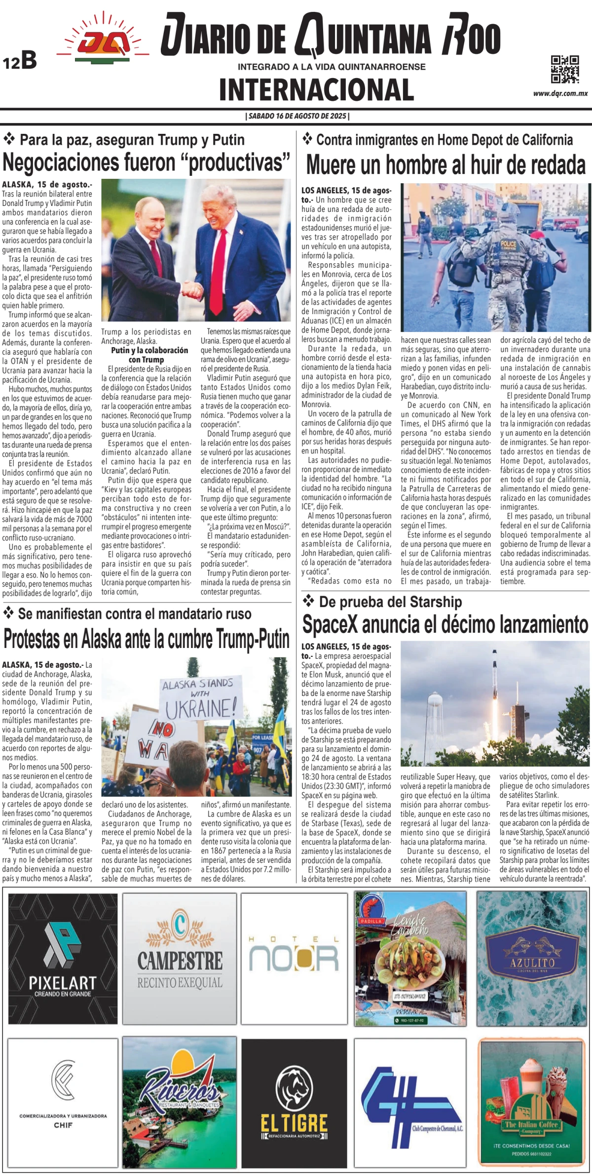 Portada de Diario de Quintana Roo (contra Portada)