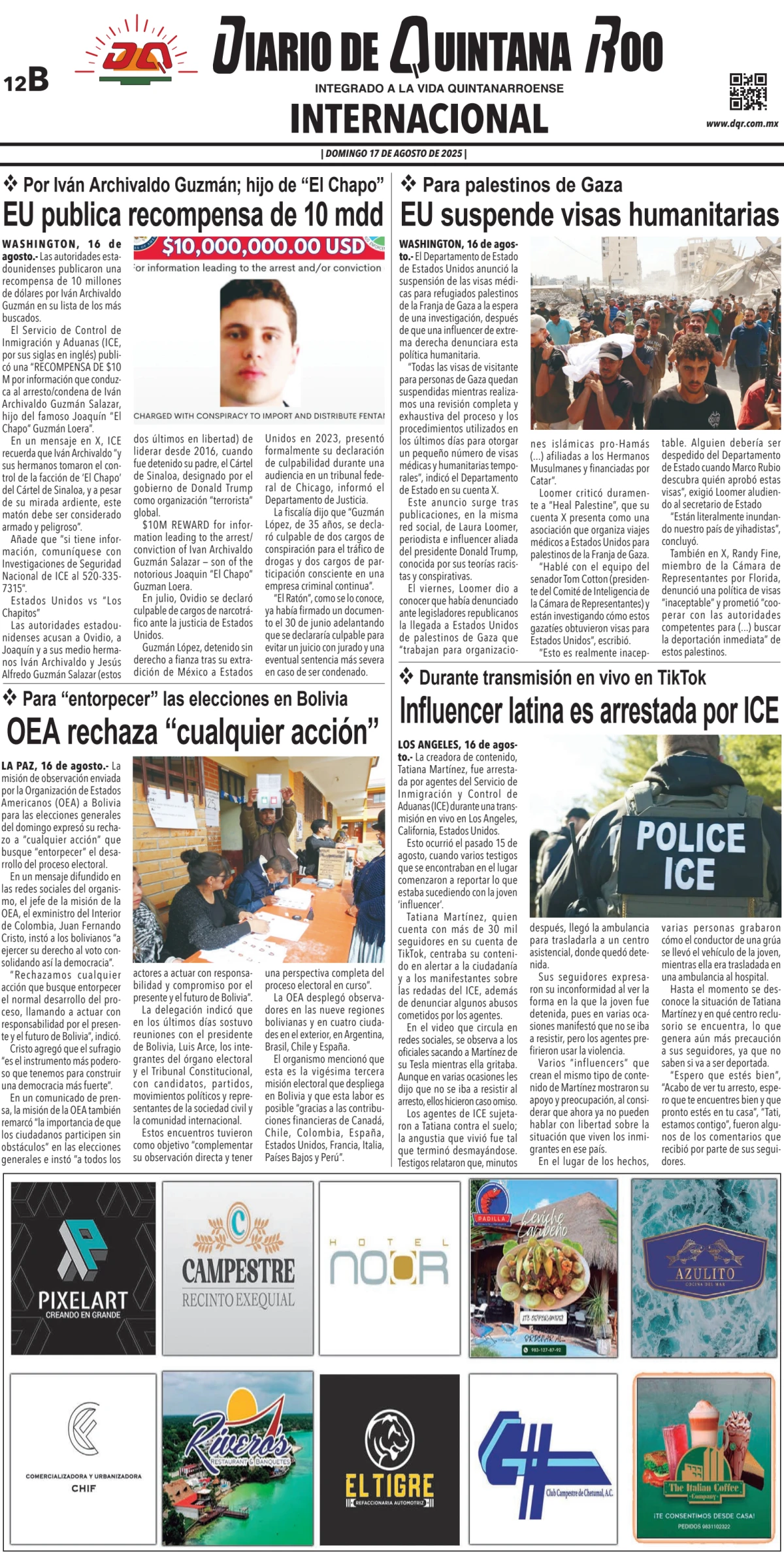 Portada de Diario de Quintana Roo (contra Portada)