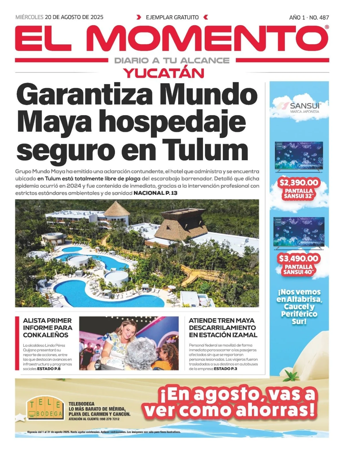 Portada de El Momento Yucatan del miércoles, 20 de agosto de 2025