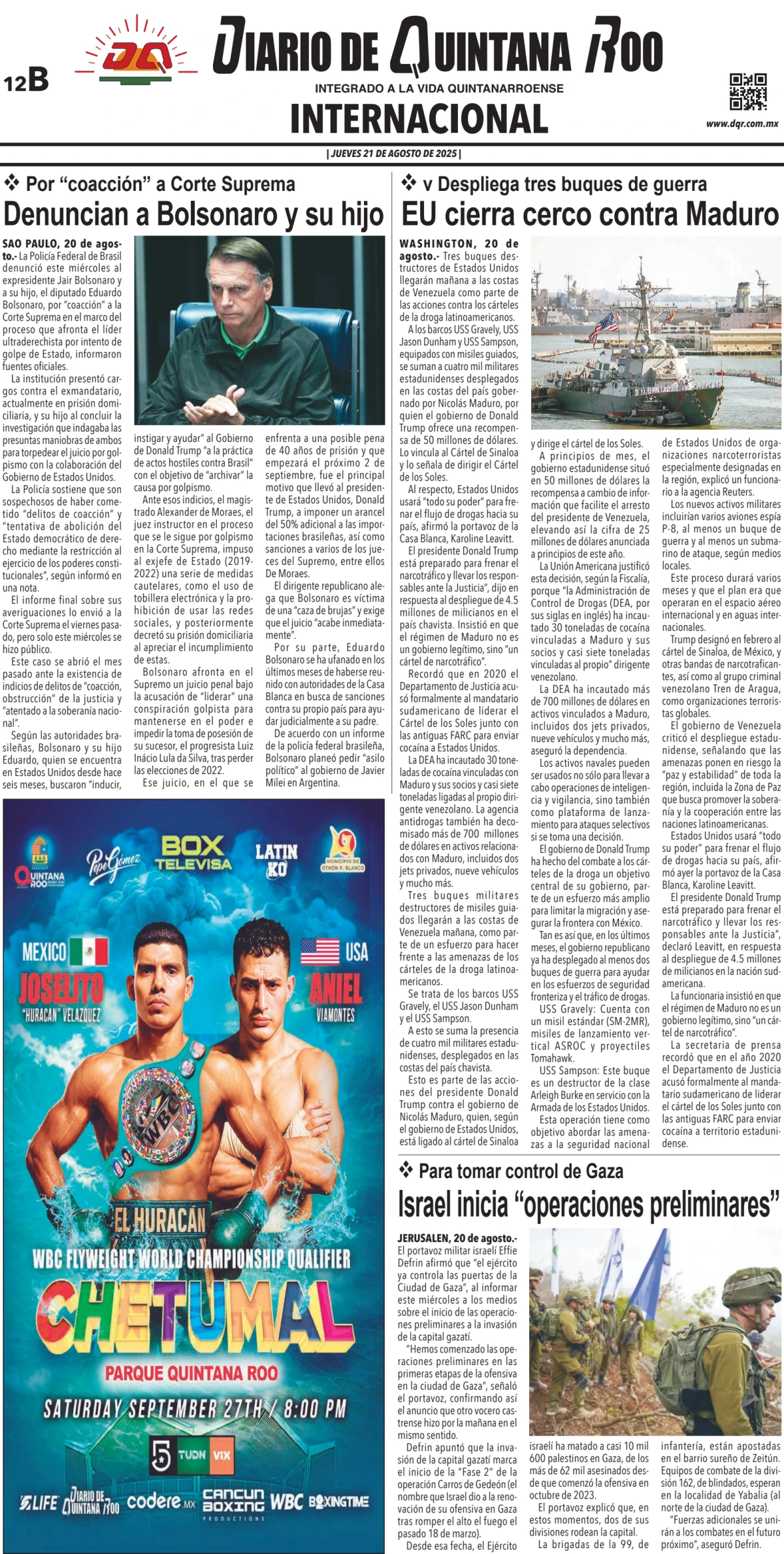 Portada de Diario de Quintana Roo (contra Portada)
