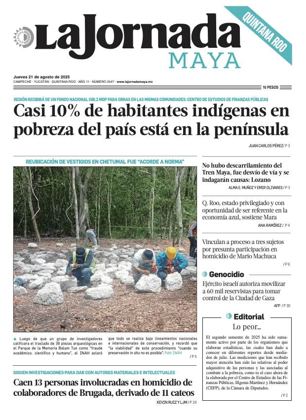 Portada de La Jornada Maya Quintana Roo del jueves, 21 de agosto de 2025