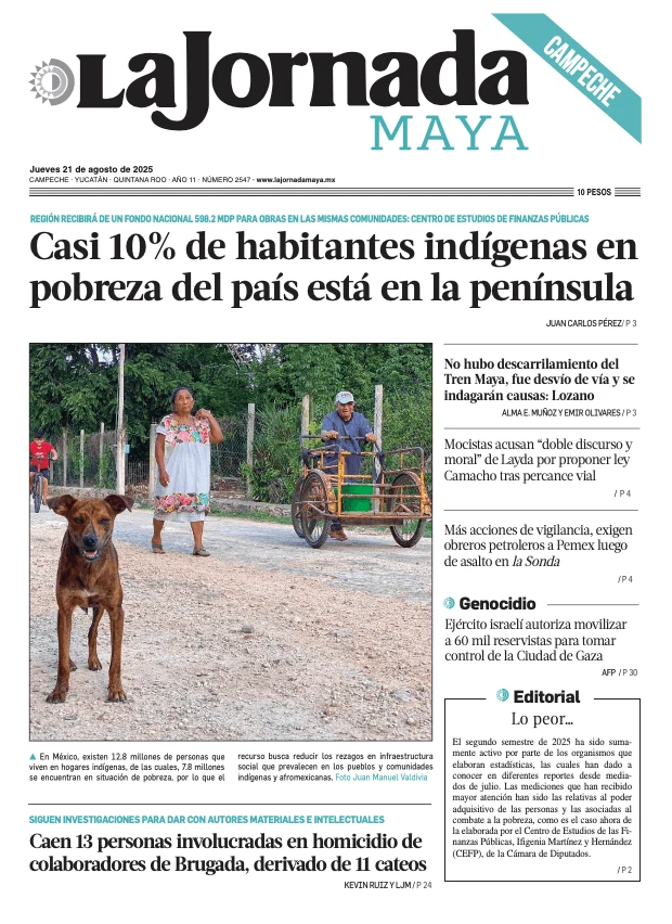 Portada de La Jornada Maya Campeche del jueves, 21 de agosto de 2025