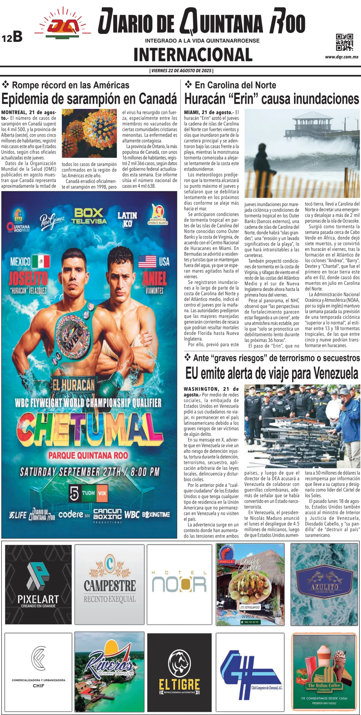 Portada de Diario de Quintana Roo (contra Portada)