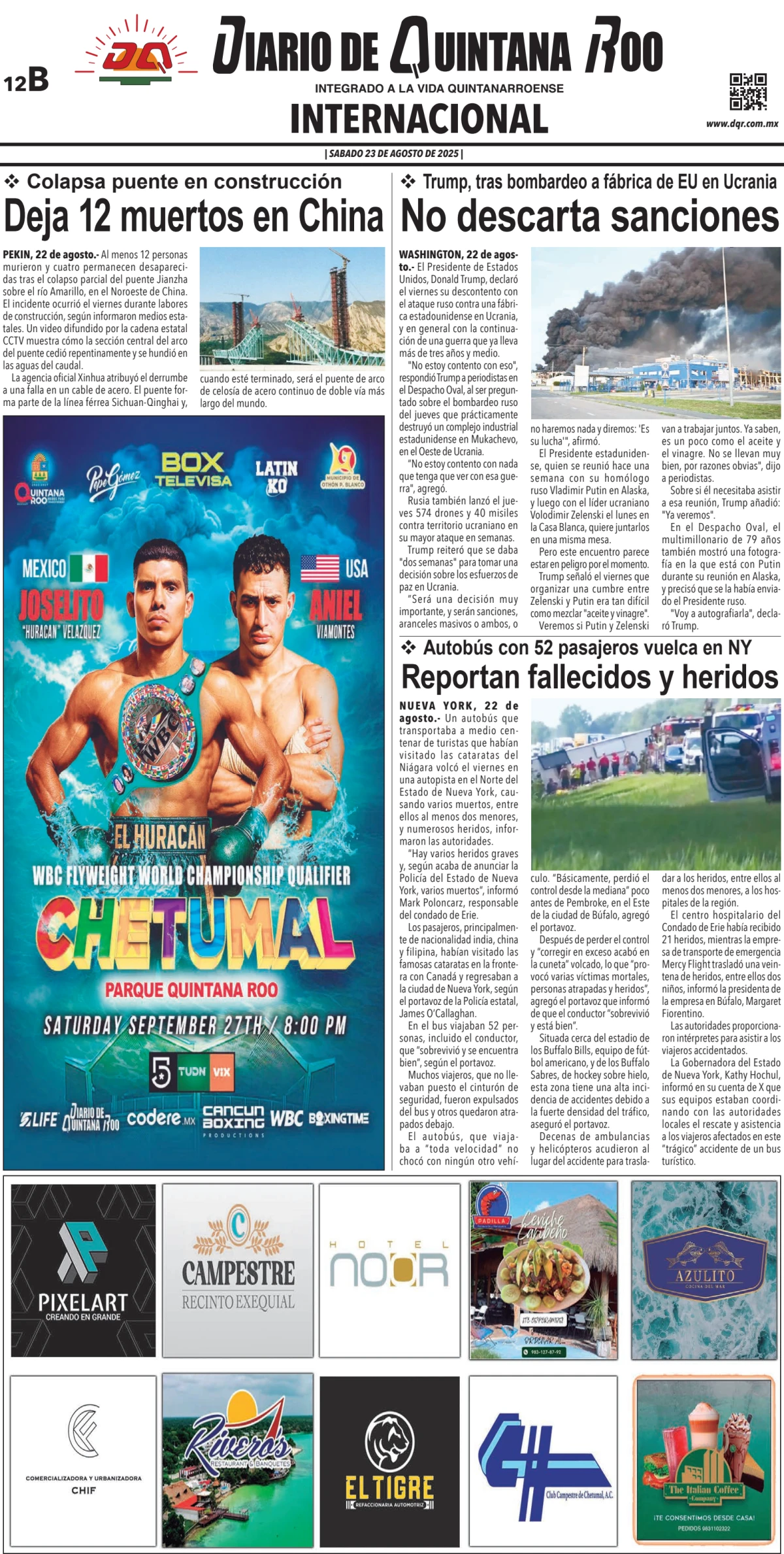 Portada de Diario de Quintana Roo (contra Portada)