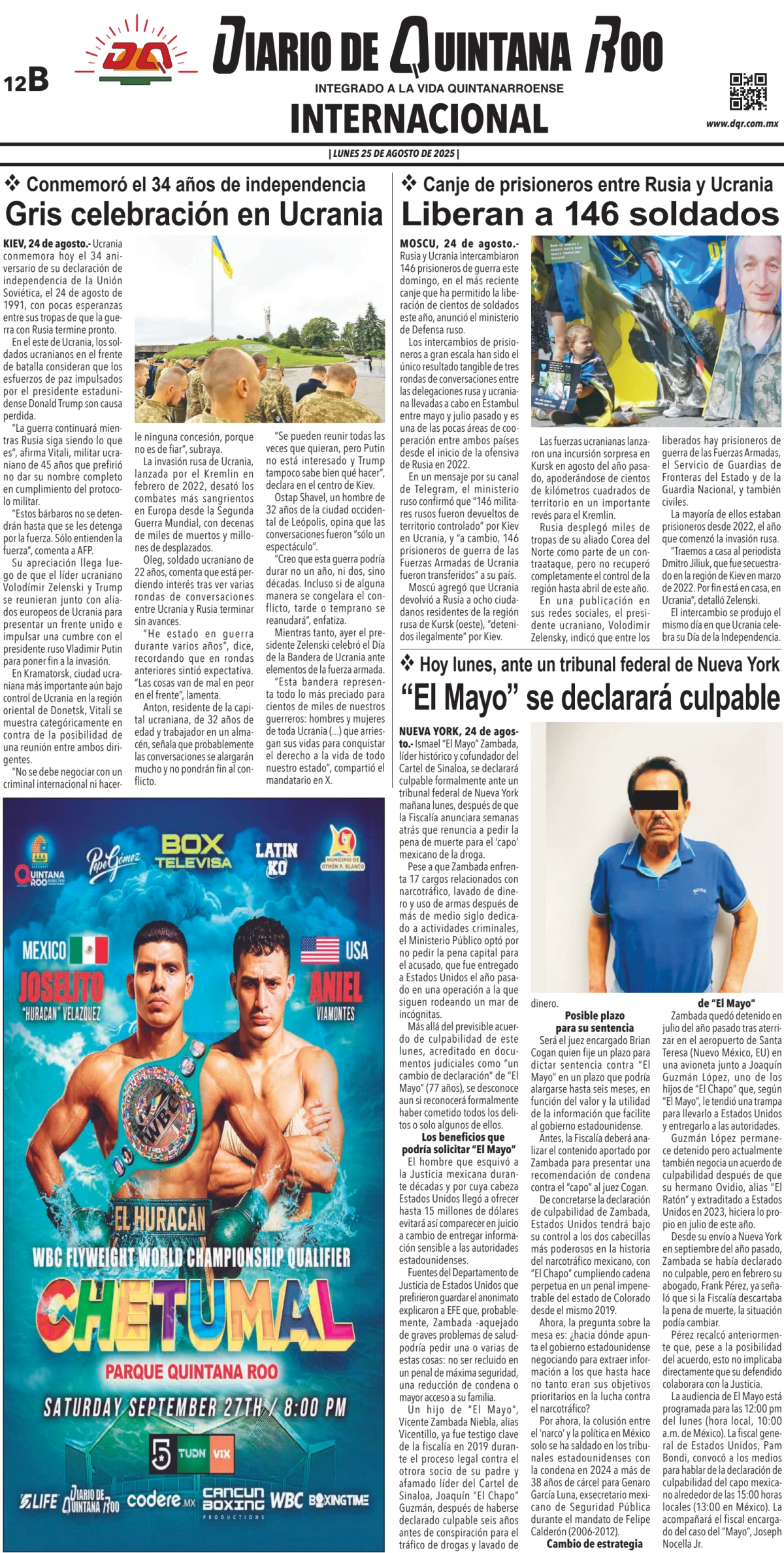 Portada de Diario de Quintana Roo (contra Portada)