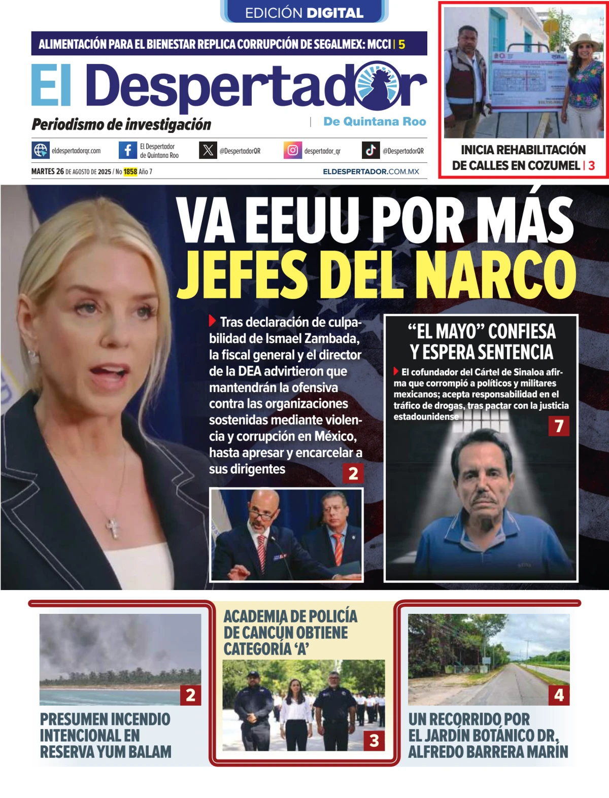 Portada de El Despertador de Quintana Roo del martes, 26 de agosto de 2025
