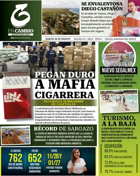 Portada de En Cambio - Quintana Roo (portada) del martes, 26 de agosto de 2025