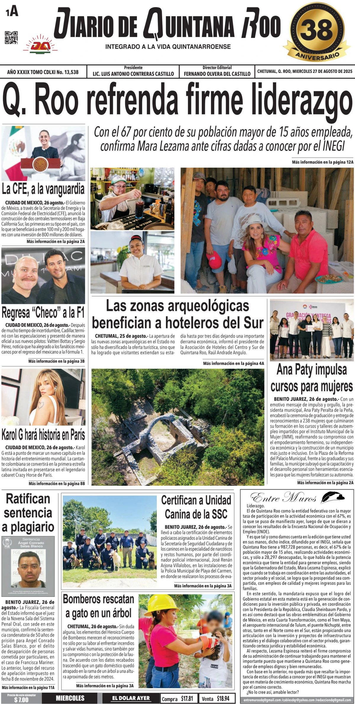 Portada de Diario de Quintana Roo (portada)