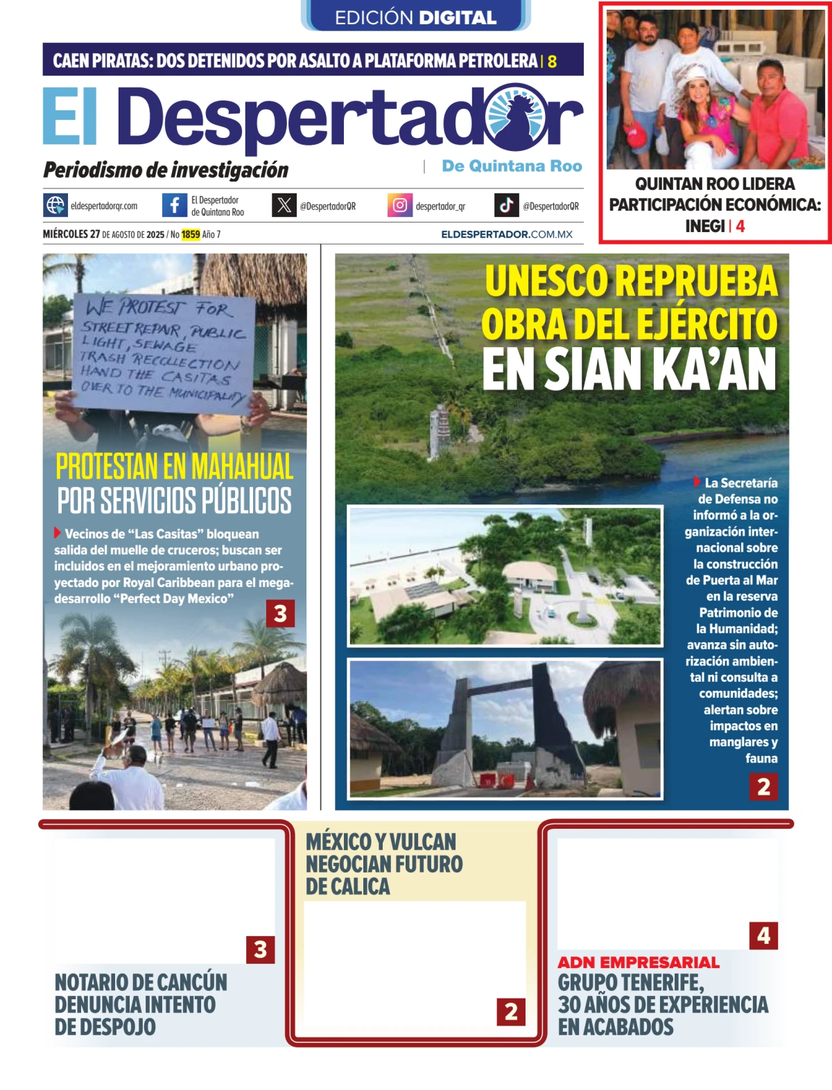 Portada de El Despertador de Quintana Roo