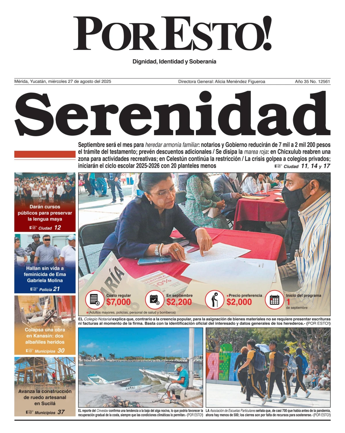 Portada de Por Esto (merida, Yucatan) del miércoles, 27 de agosto de 2025