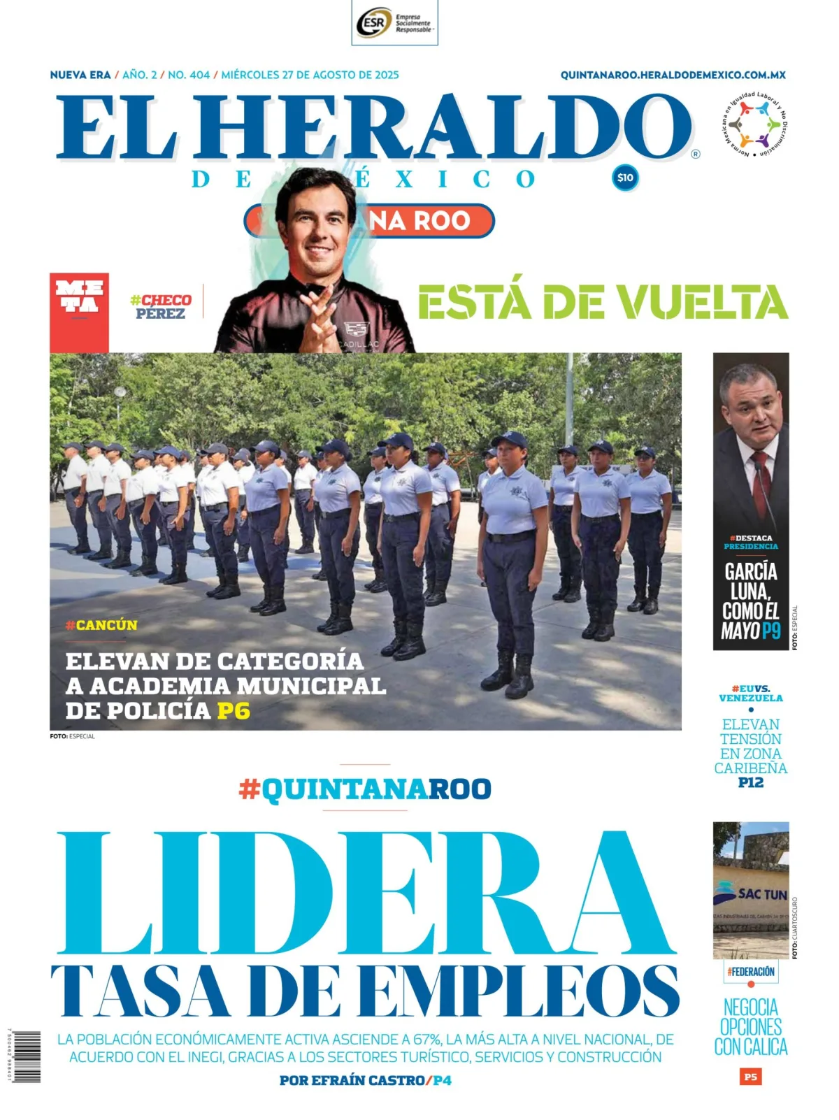 Portada de El Heraldo de Mexico - Quintana Roo