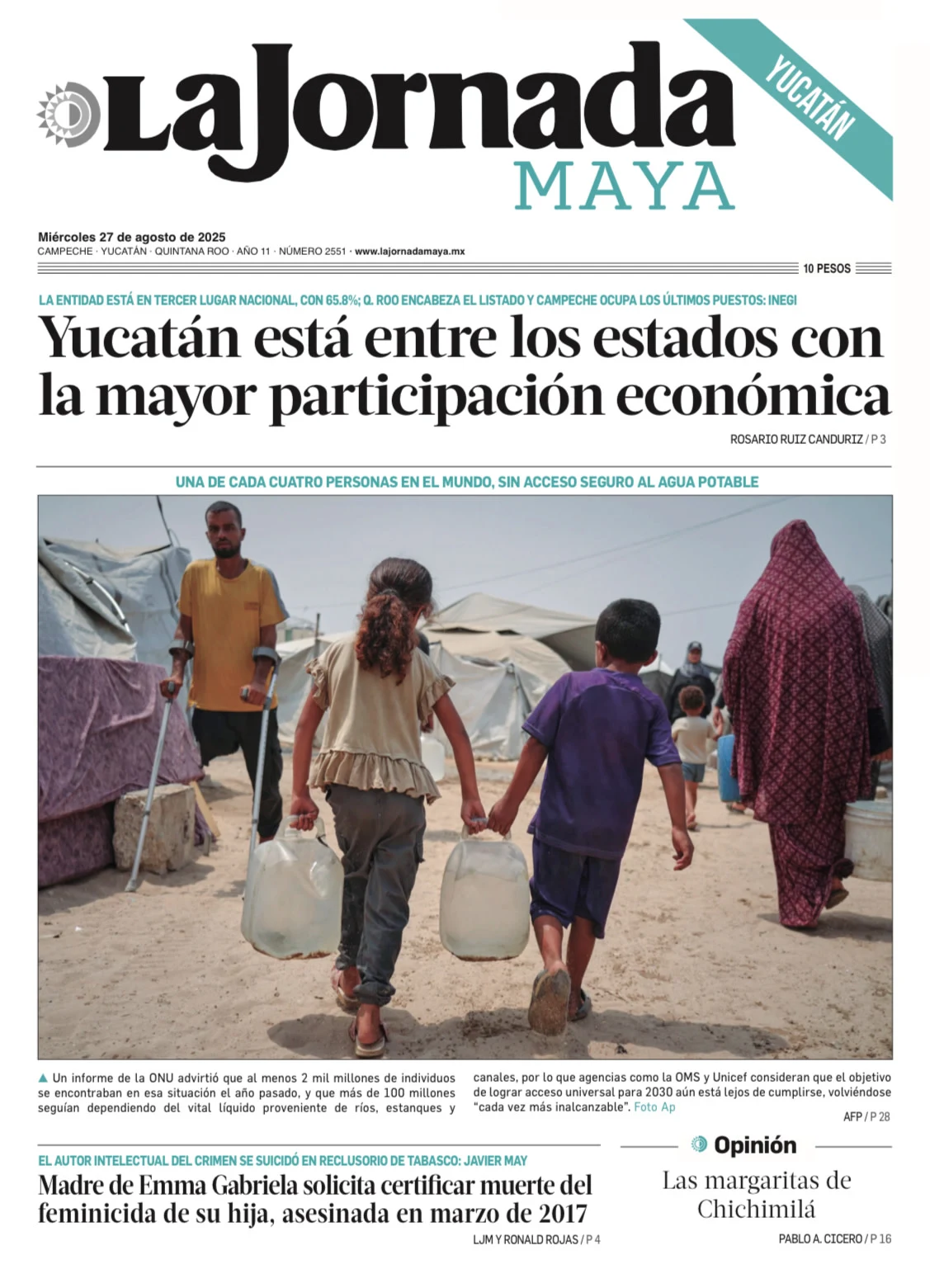 Portada de La Jornada Maya Yucatán del miércoles, 27 de agosto de 2025