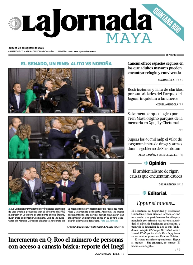 Portada de La Jornada Maya Quintana Roo del jueves, 28 de agosto de 2025