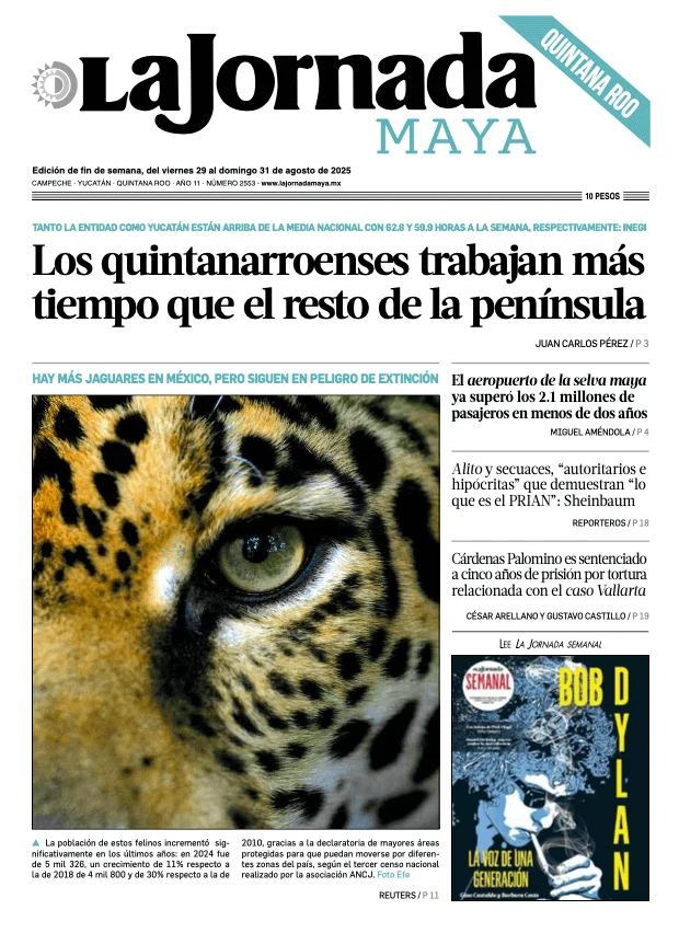 Portada de La Jornada Maya Quintana Roo del viernes, 29 de agosto de 2025