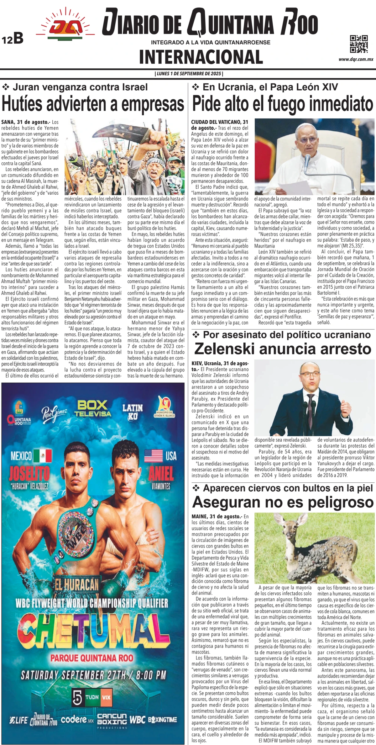Portada de Diario de Quintana Roo (contra Portada)