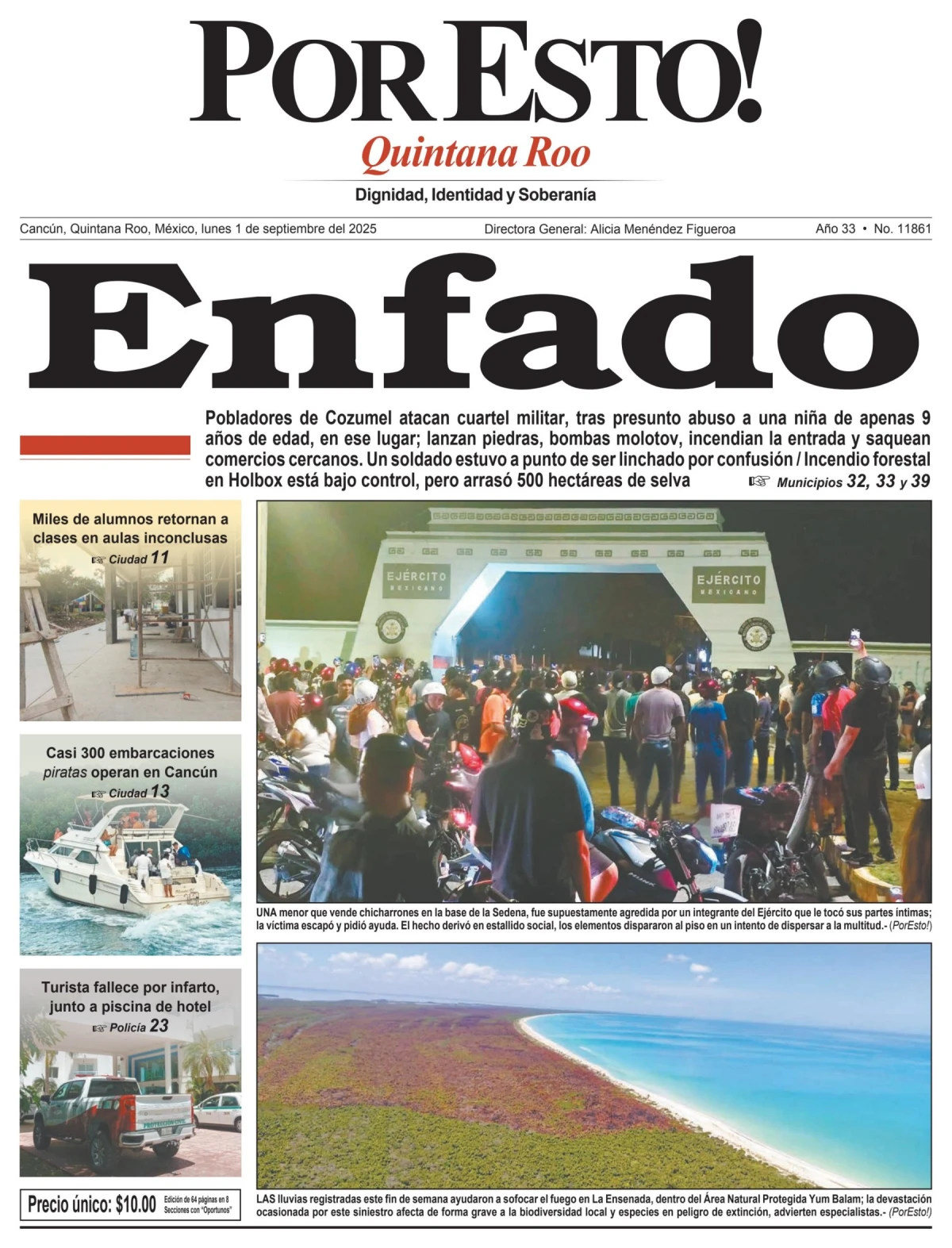 Portada de Por Esto (quintana Roo Cancun) del lunes, 1 de septiembre de 2025