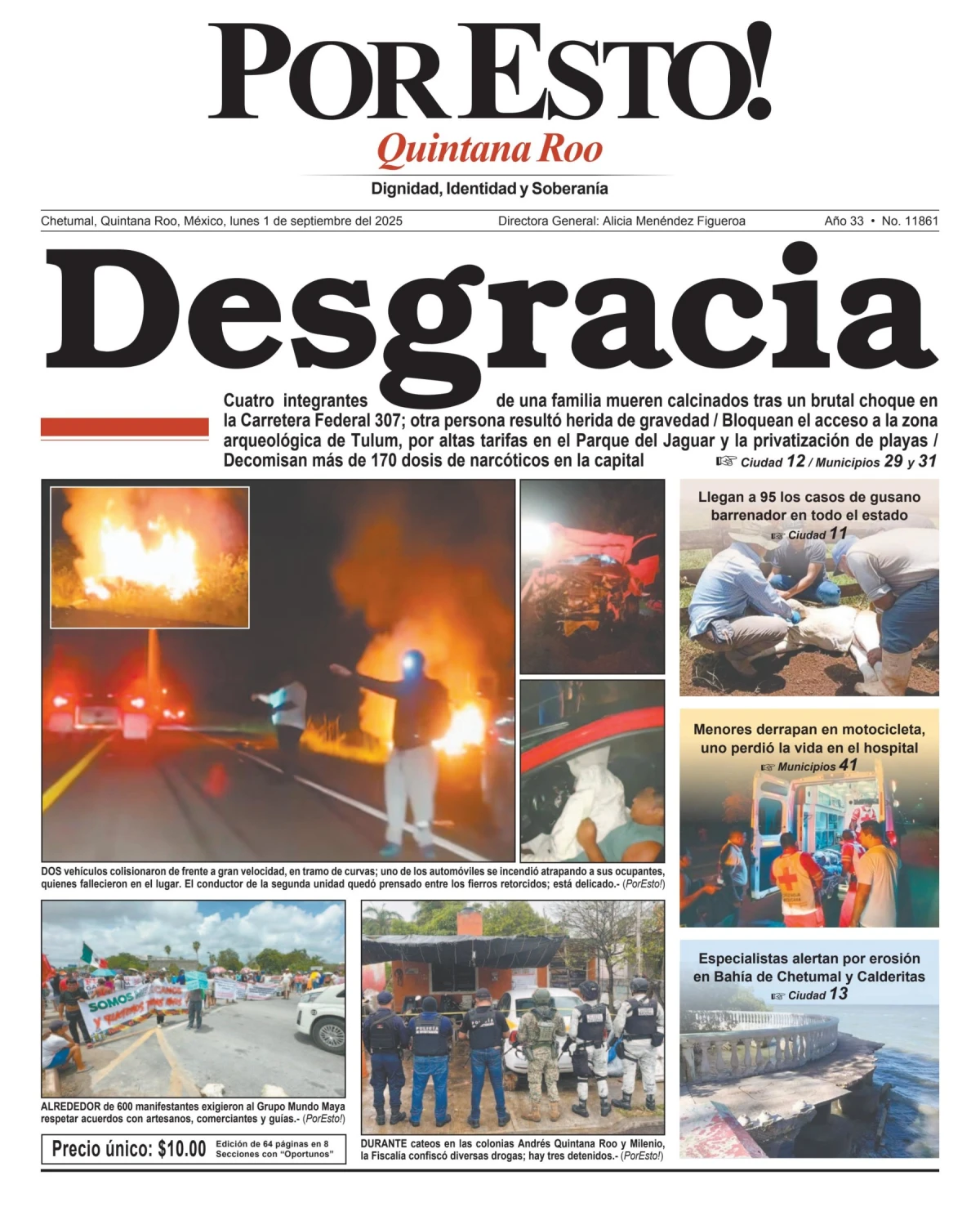 Portada de Por Esto (quintana Roo Chetumal) del lunes, 1 de septiembre de 2025