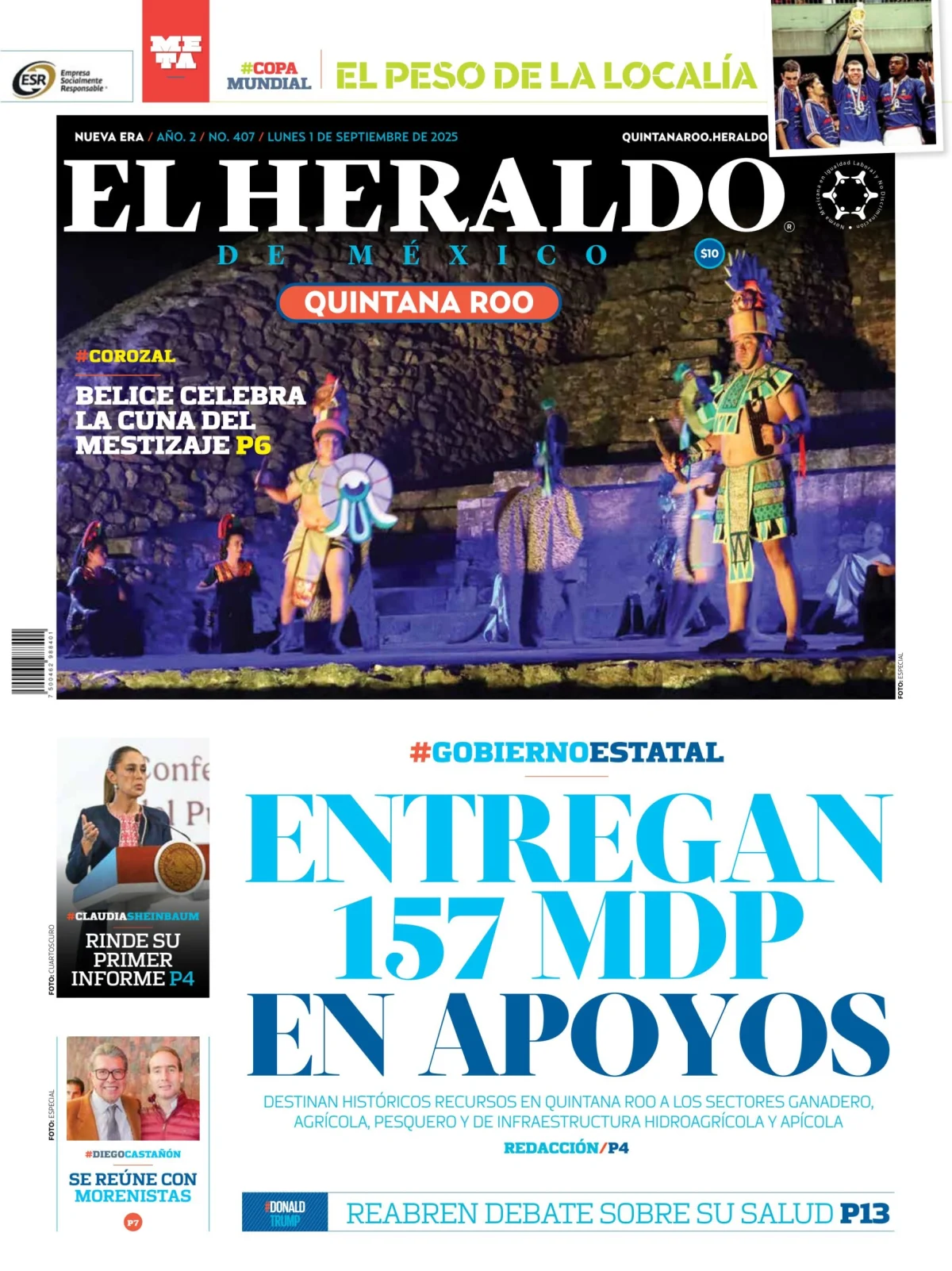 Portada de El Heraldo de Mexico - Quintana Roo del lunes, 1 de septiembre de 2025
